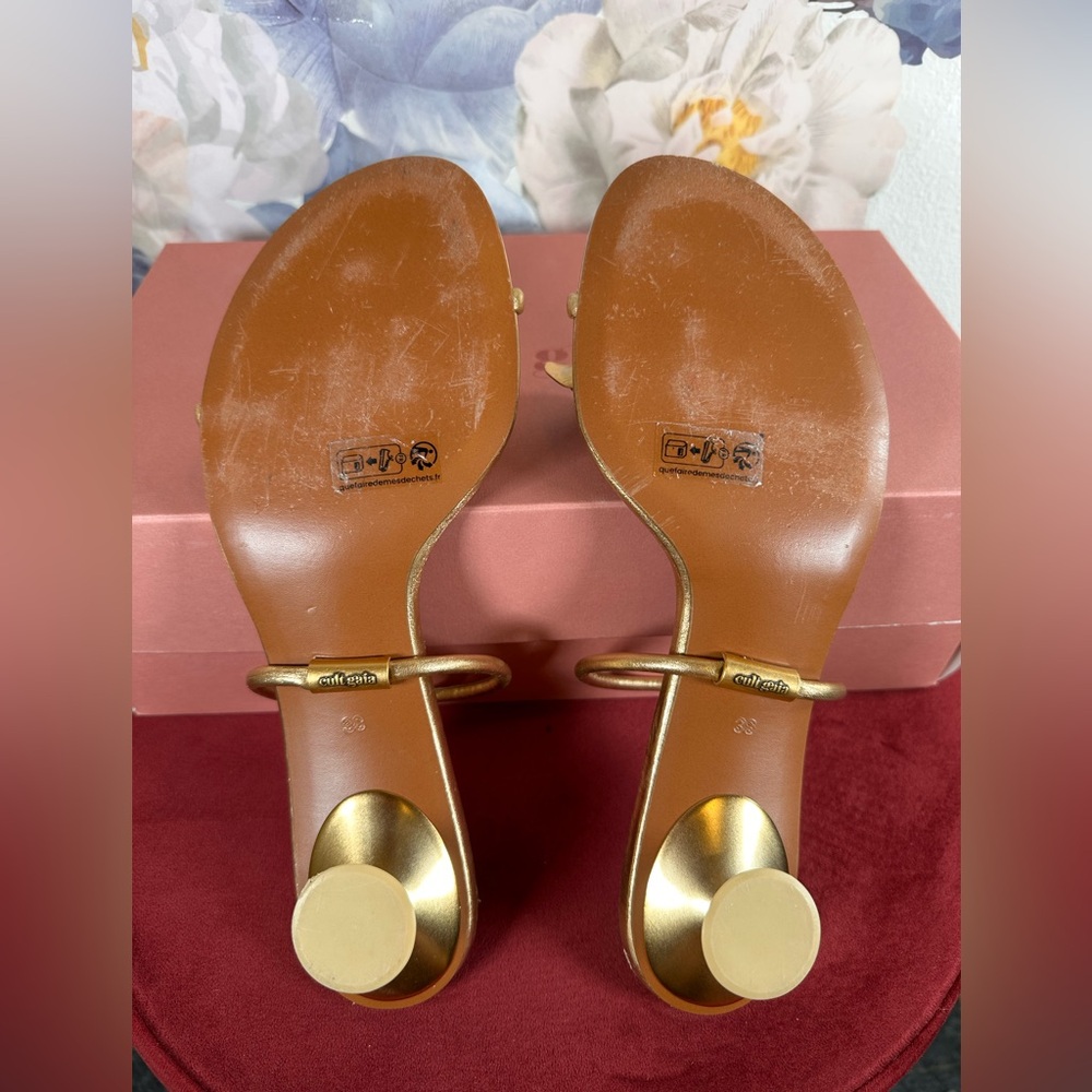 Cult Gaia Cosette Sandal in Brass gold metallic kitten heel slip on open toe - Picture 10 of 12